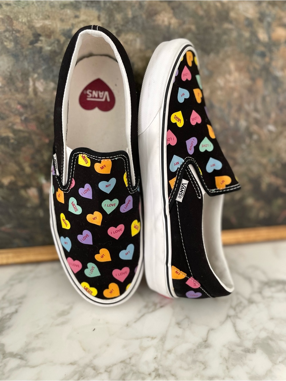 Vans slip on sneakers I love my vans hearts candy size 10.5 women black - Picture 9 of 9